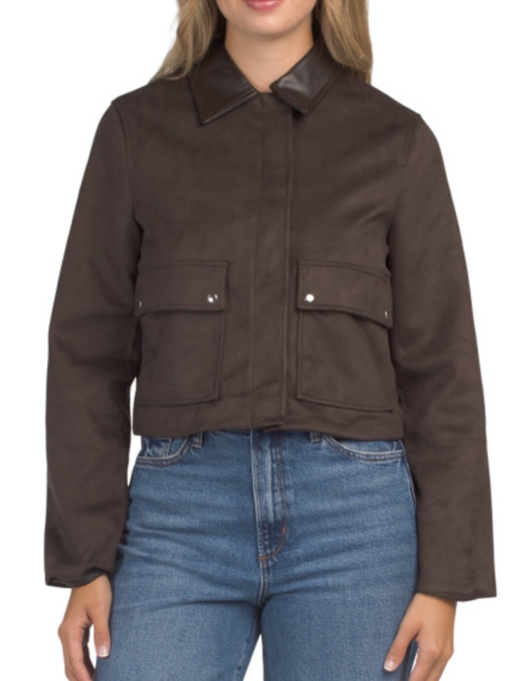HOUSE OF HARLOW 1960 Faux Suede Jacket With Faux Leather Collar